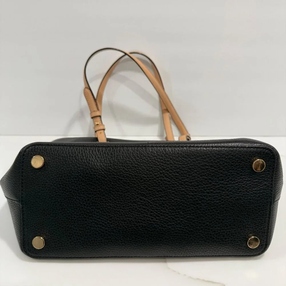 Michael Kors Bedford Pebbled Leather Pocket Tote Handbag Black Tan Straps Travel - Picture 8 of 12